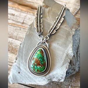 Prariesmokejewelry Artisan Sterling Silver Catalina Turquoise Feather Necklace